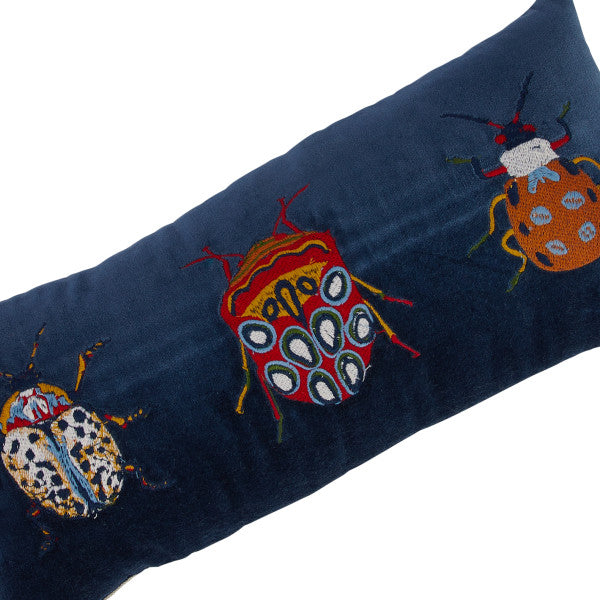 Embroidered Beetles Cotton Velvet Lumbar Pillow